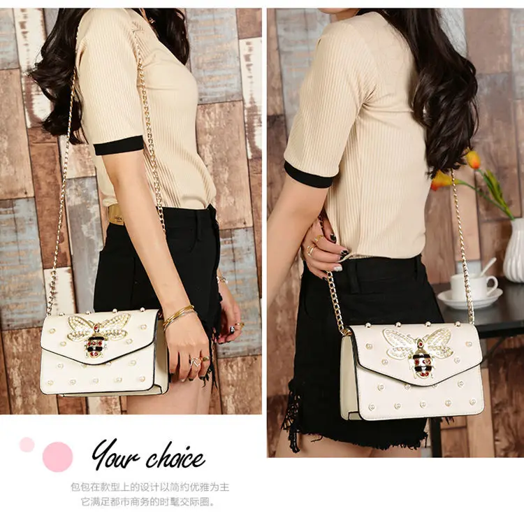 New Fashion Women Handbags Messenger Bag New Brand Leather Female Shoulder Bag Luxury Diamond Little Bee Woman Strap Bags