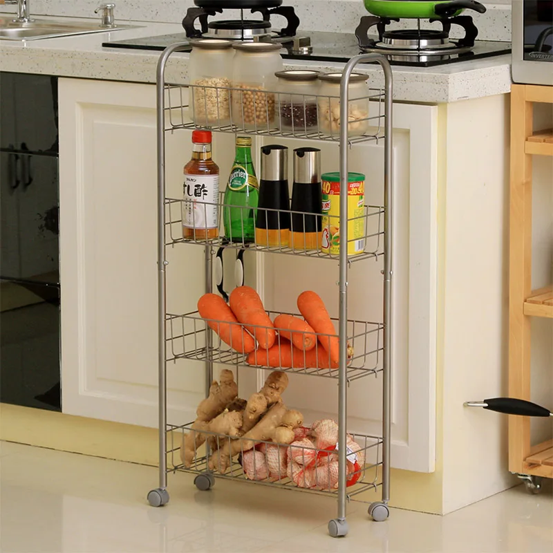 ORZ 4 الطبقة تخزين منظم رف المطبخ الحمام الجرف المعادن المتداول عربة تسوق الغذاء سلة التخزين حامل حفظ الفضاء حامل