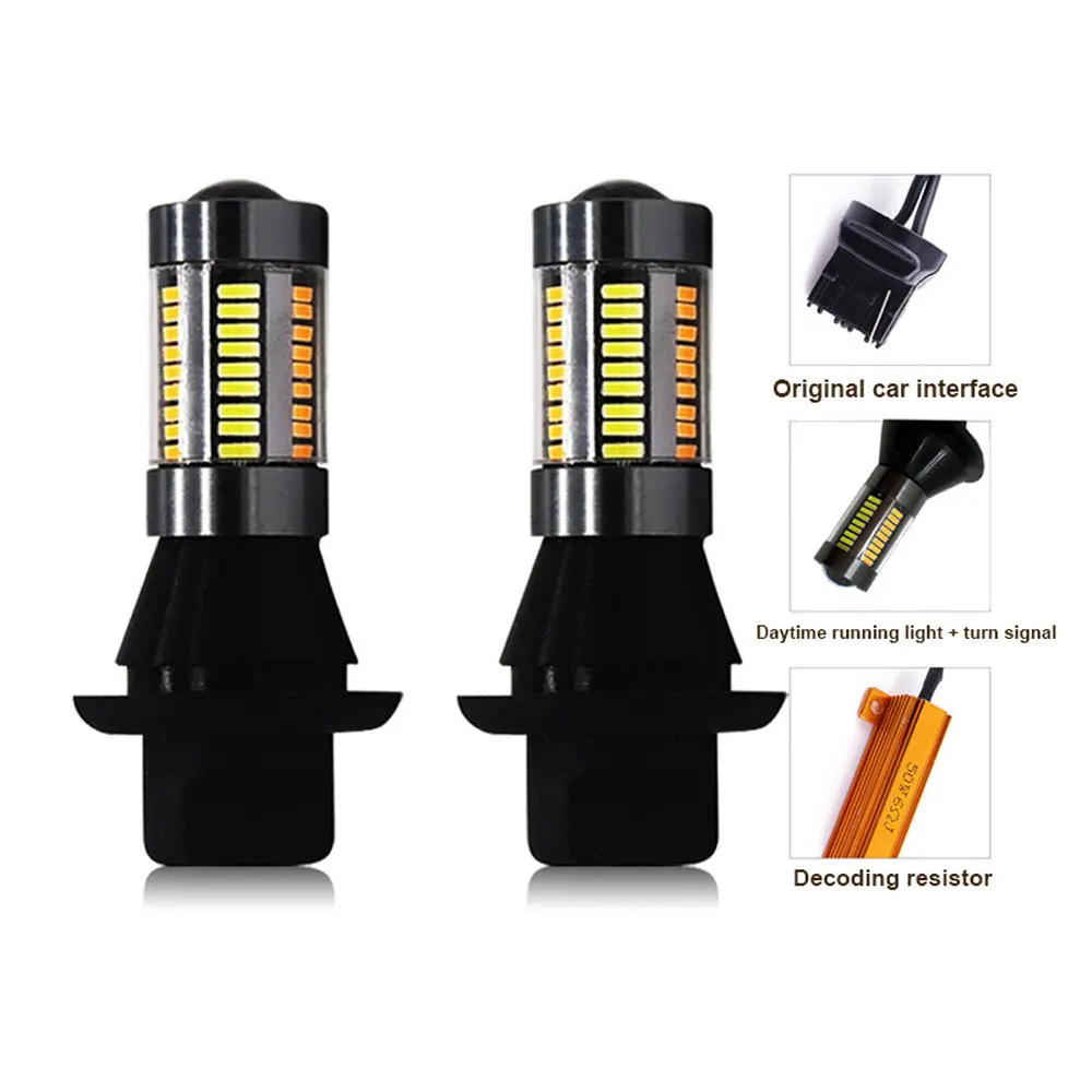 

Car LED Daytime Running Light With 6500k Turn Signal Dual Color Yellow 4300k Lights 4014 66SMD LED Light Dual Mode With Decoding