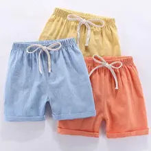 Пляжные шорты из хлопка и льна для маленьких мальчиков летние детские повседневные плотные шорты для детей от 2 до 10 лет, Детские оранжевые, темно-синие