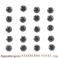 LUXUKISSKIDS, 10 пар/лот, блестящие серьги-гвоздики с круглой огранкой черного цвета с фианитами из нержавеющей стали, размеры 3-10 мм, серьги для женщин Brinco