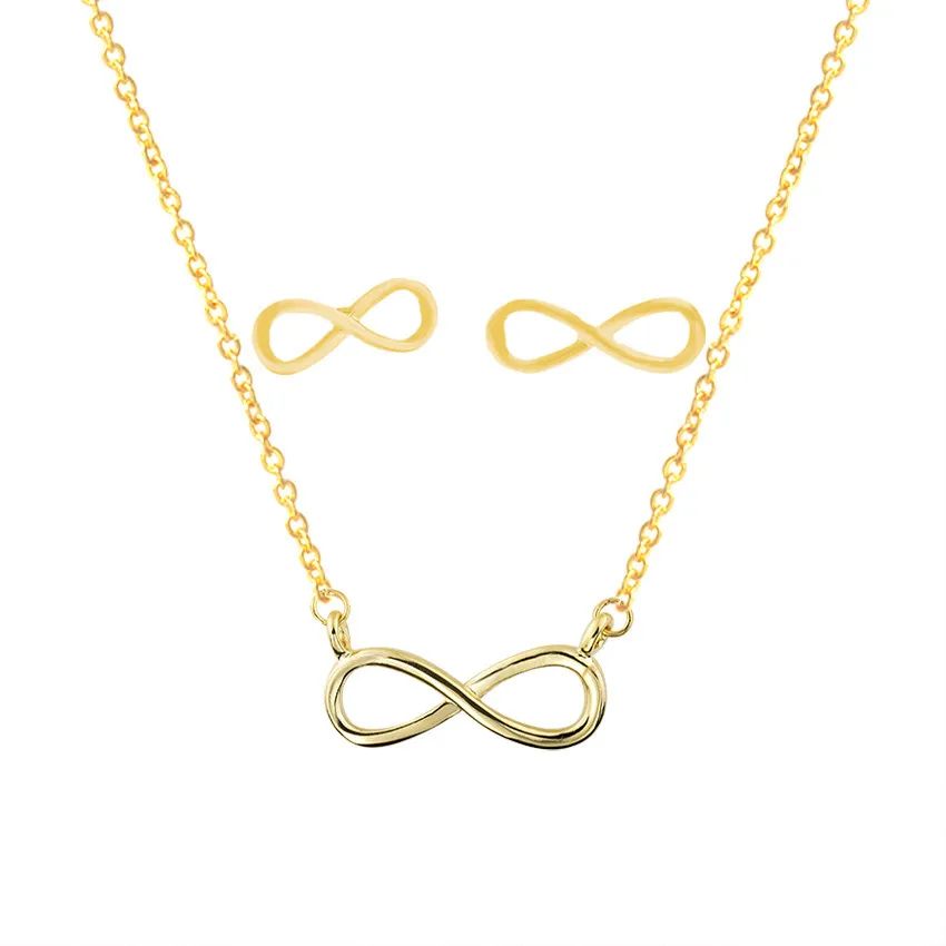 

GORGEOUS TALE Stainless Steel Jewelry Set Infinity Letters Women Choker Necklace Stud Earrings Hot Sale Style Hollow Necklace H