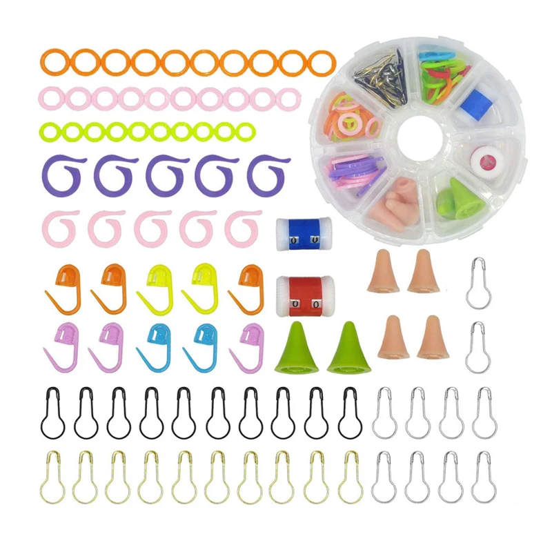 

DIY Knitting Tools Kit Metal Gourd Pins/Plastic Split Ring Markers/Crochet Stitch Row Counters/Needles Point Protectors Tool