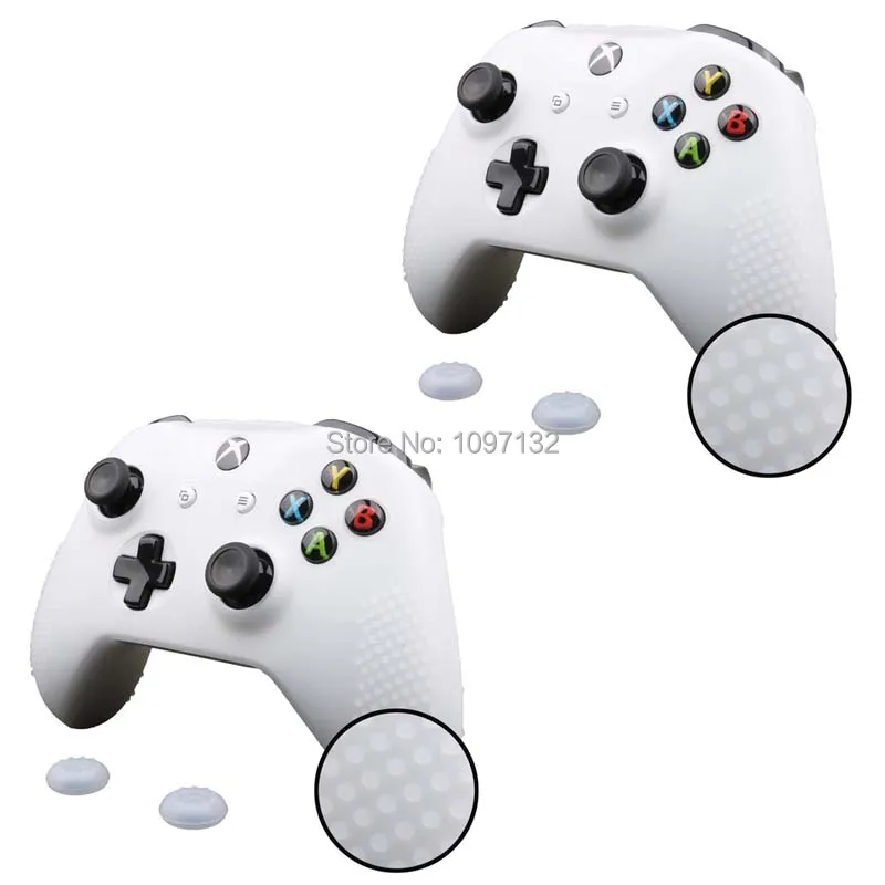 Anti-slip Silicone Rubber Cover Skin Case for XBox One S Slim Controller with 2 Thumbsticks Caps (4)