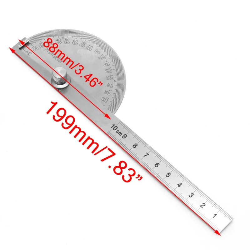  1PC Stainless Steel Round Head 180 Degree Protractor Angle Finder Rotary Measuring Ruler Machinist 