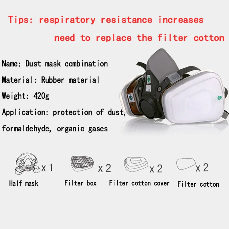 Противогазы 7 компл. тов масок промышленные для химического распыления специальные корпуса головка-износ-тип шт. + 10 шт. фильтр хлопок