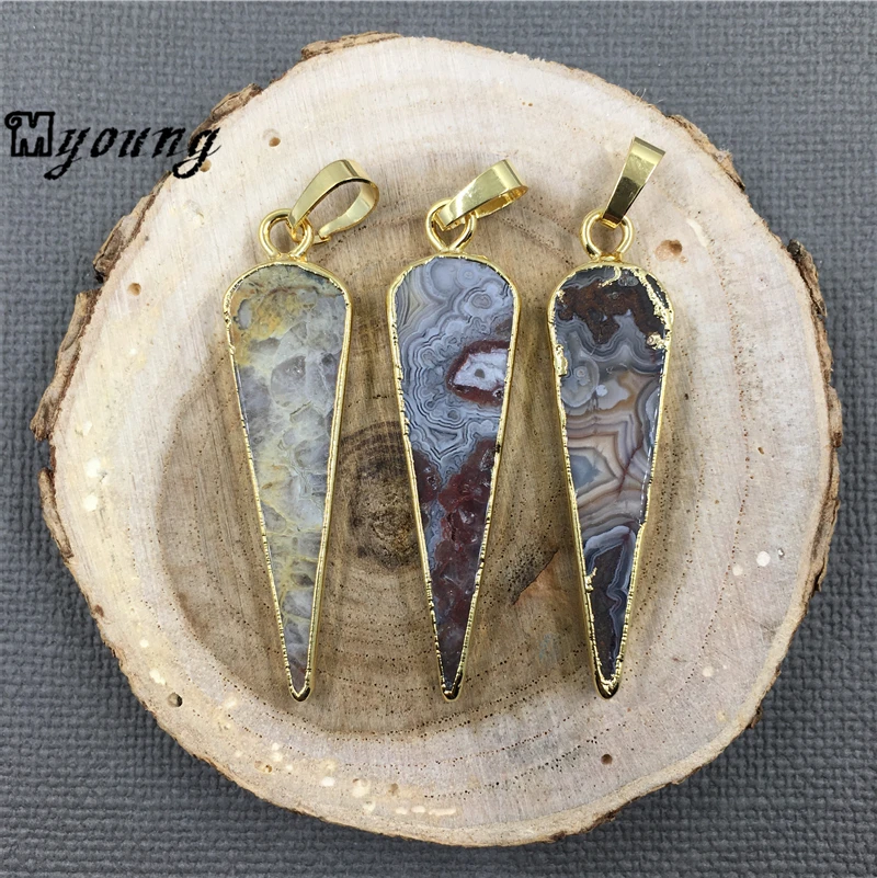 Кулон в форме наконечника стрелы натуральный камень Moxico Crazy Agates Slice Spike Charm