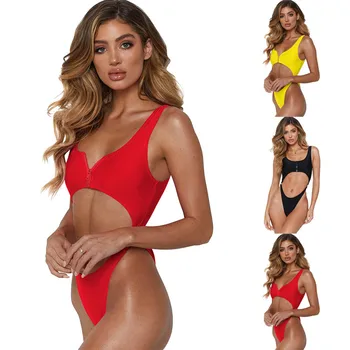 

New New Fashion Hot And Spicy Belly Navel Piece Zipper Sexy Straps Solid Color High Waist Ladies Swimsuit