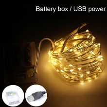 5/10 м светодиодный светильник-гирлянда из серебристой медной проволоки, Рождественская гирлянда, usb, на батарейках, сказочный светильник для свадьбы/вечерние украшения