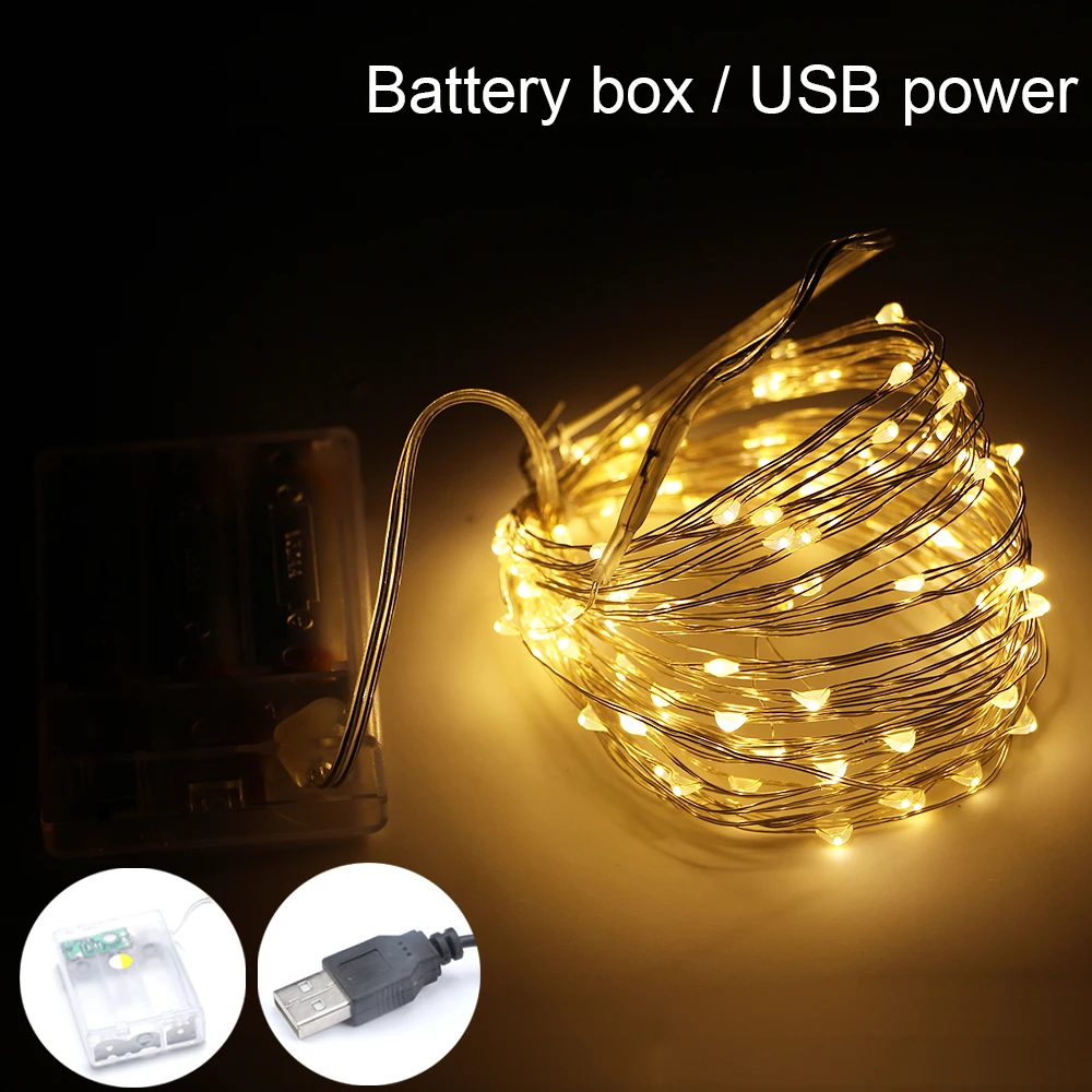 

5/10m LED silvery copper wire string light christmas garland usb battery operated fairy light for wedding/party decoration