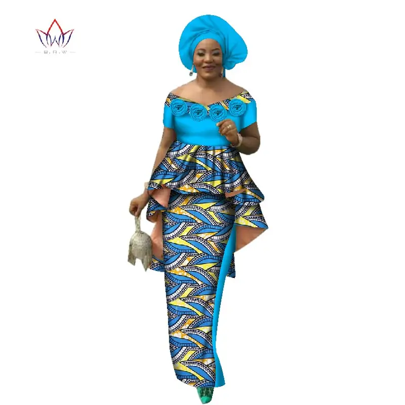 Летнее женское платье, комплект с юбкой, традиционный Африканский комплект из 2 предметов, Женский комплект одежды на заказ, топы+ горячая Распродажа юбок BRW WY2636