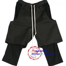 28-44! Новая мужская одежда из искусственного двух частей Капри двухслойные базовые капри персонализированные шаровары большие размеры певицы костюмы