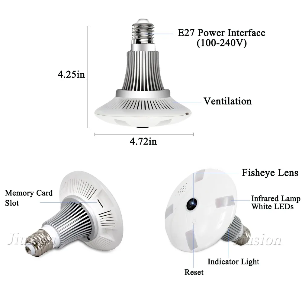 360 градусов Panoram рыбий глаз 1.3MP ночное видение инфракрасный беспроводной wifi IP светодиодное освещение лампы CCTV Камера