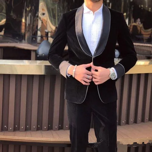 Handsome Groomsmen Shawl Lapel Groom Tuxedos Mens Wedding Dress Man Jacket Blazer Prom Dinner 2 Piece Suit2