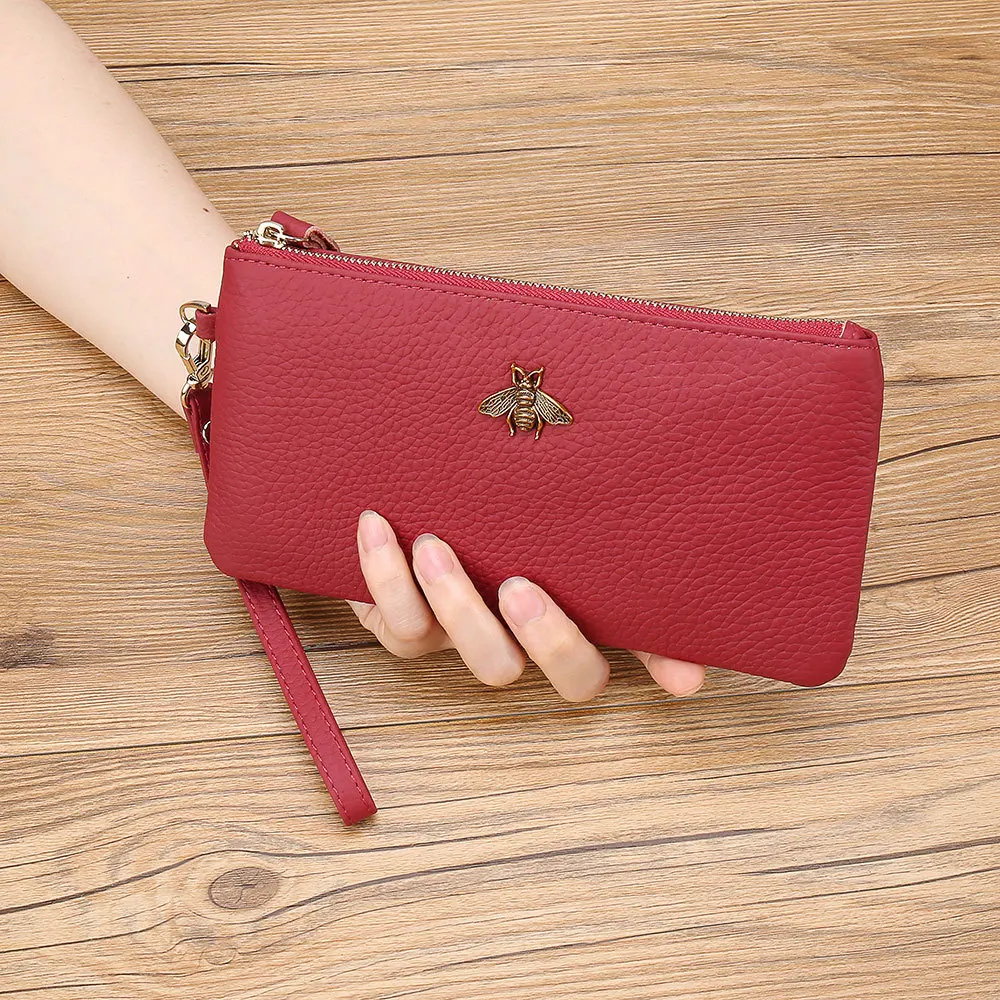 

Women Wallets Red Card Wallet Mini Thin Cute Portfel Day Clutches Small Purses Cow Leather Texture Carteras Lady Zipper Long