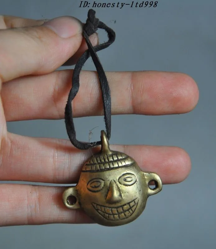 

christmas Collect Old Tibet Temple pure bronze Leather Buddha Face Exorcism amulet Pendant halloween