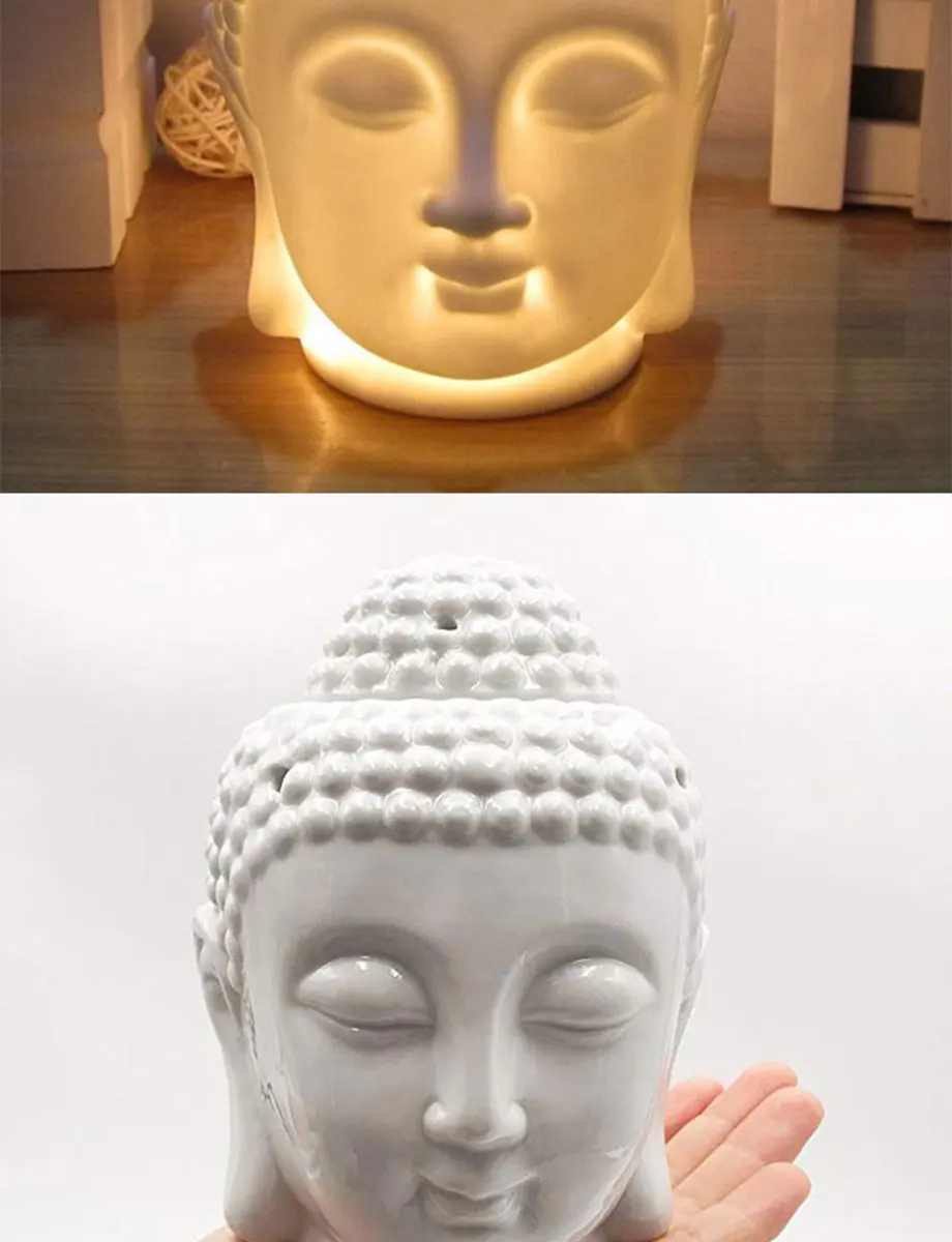 QMJHVX керамическая статуя головы Будды масляная горелка полупрозрачные керамические, для ароматерапии диффузоры домашний декор миниатюрные(белые) офисные