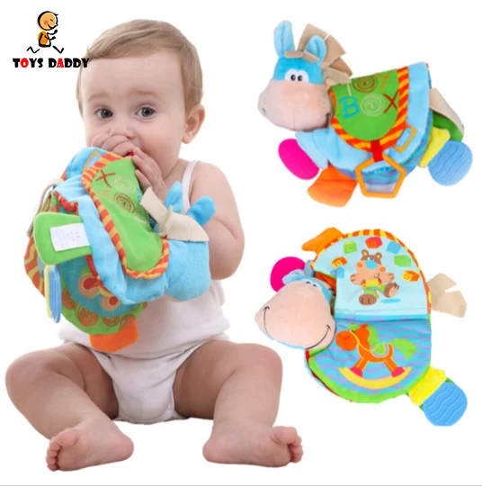 

0-12 Month Baby Rattles Teether Cloth Book Toys Cute Donkey Animal Toddlers Learning early Education Squishy Horse Xmas Gift