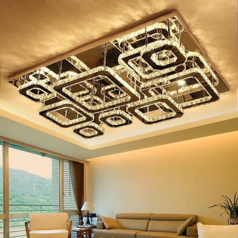 IWHD 현대 천장 램프 삼색 디밍 LED 천장 조명기구 Plafonnier 침실 K9 크리스탈 Lampara DeTecho ...