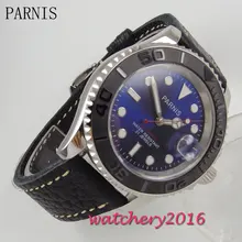 41mm Parnis blue dial ceramic bezel stainless steel sapphire glass date adjust 21 jewels miyota Automatic