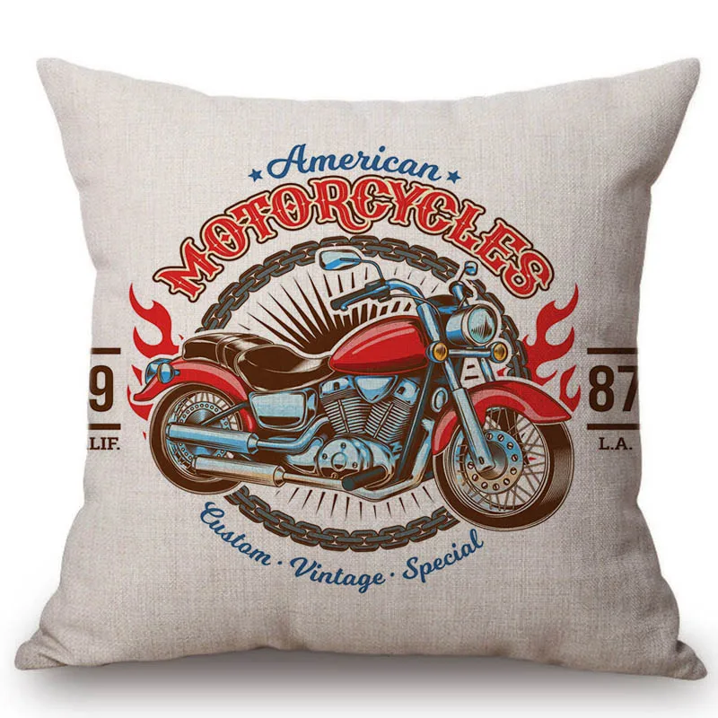 

18" Cool Motocycle Poster Vintage Home Decorative Sofa Throw Pillow Cover Cotton Linen Chair Cushion Cover Boyfriend Present
