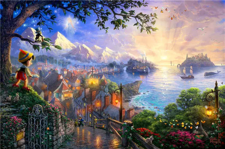 Пиноккио Печать Томас Кинкейд картины маслом Художественная декоративная
