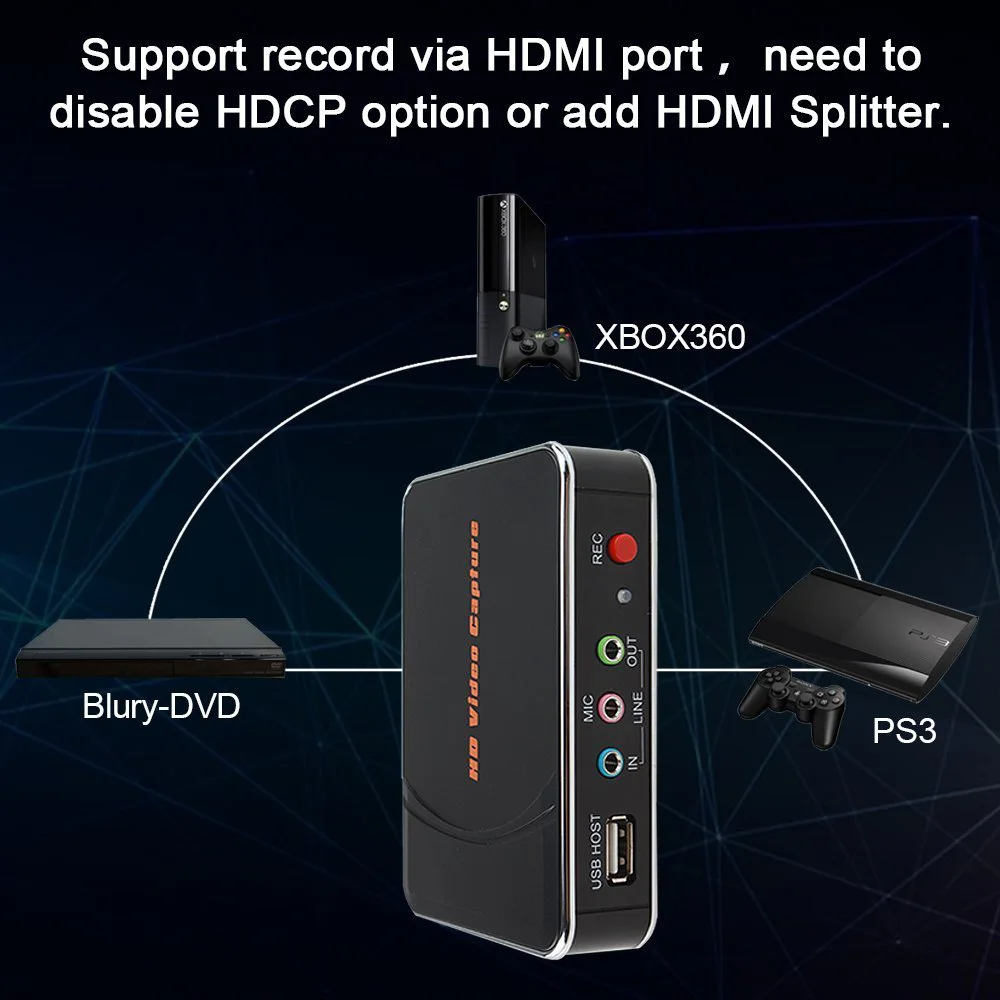 Ezcap HD Game Capture Card HD Video Capture 1080P HDMI/YPBPR Video Recorder for Xbox 360 Xbox One/