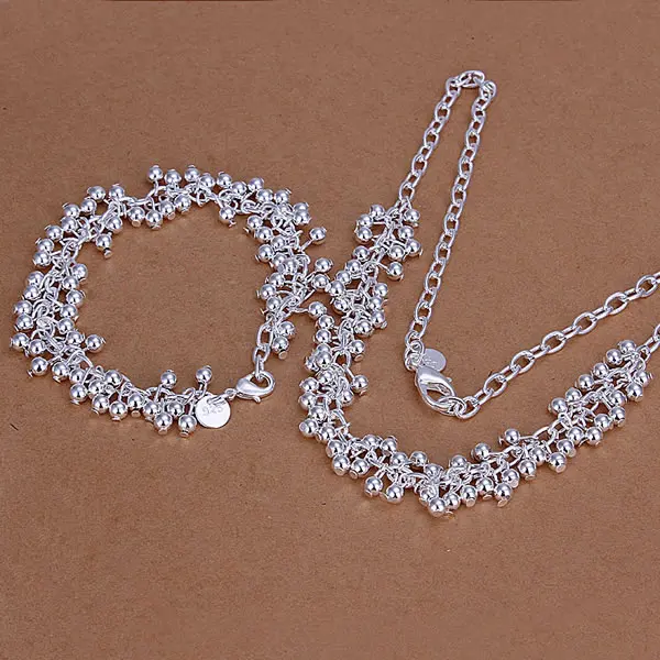 

S153 Wholesale, free shipping 925 silver jewelry set, fashion jewelry set Smooth Grape Ball Bracelet Necklace Jewelry Set