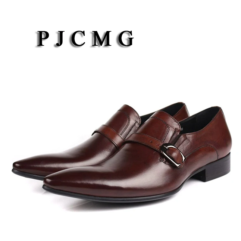 PJCMG Модные мужские оксфорды мужские Slip-On острый носок офисные натуральная Кожаные модельные туфли Черный/Красный Формальные Для мужчин s свадебные модельные туфли