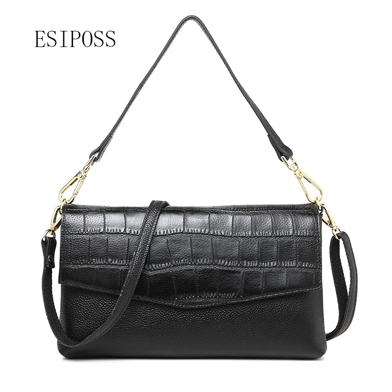 

Genuine leather Female Bag double strap bag crocodile pattern Female day clutch bag shoulder bag women fashion leather handbag