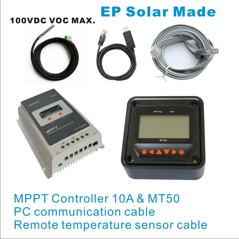 

Tracer1210A 10A 12V 24V MPPT Solar Charge Controller + MT50 Panel meter + PC communication cable + remote temperature sensor
