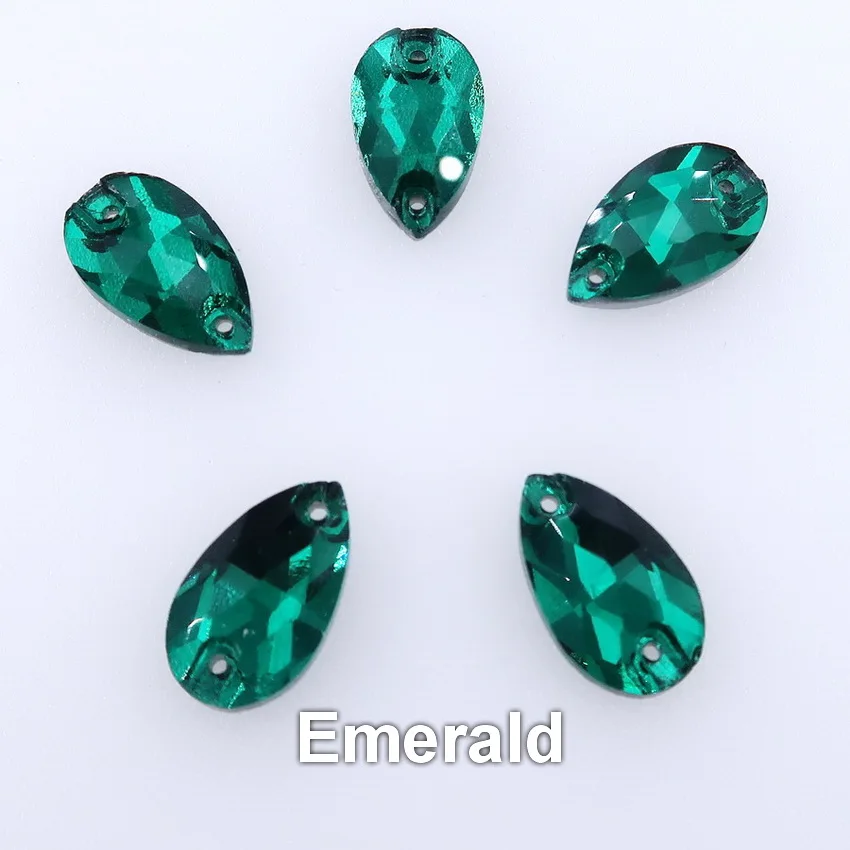 Тонкие в форме капли плоские стеклянные кристаллы с двумя отверстиями 3 размера цвета микс Пришивные хрустальные бусины свадебное платье diy отделка - Цвет: A12 Emerald