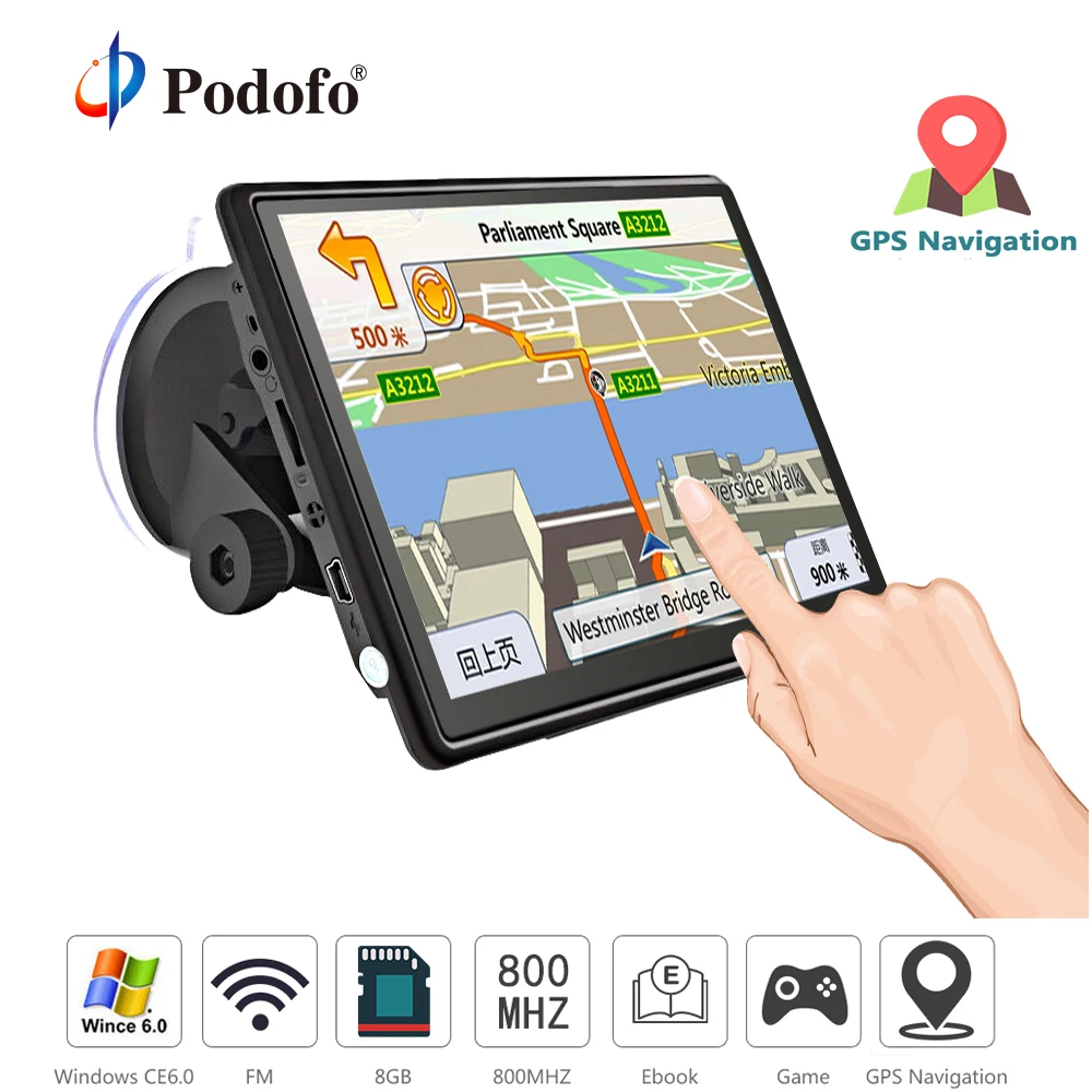 

Podofo Car GPS Navigation FM Bluetooth AVIN Win CE 6.0 7" HD Touch Screen Sat nav Truck gps navigators automobile with Free Maps