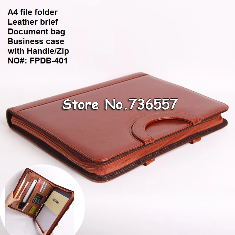 A4 бизнес молнии кожаный портфель manager мешок архива держатель портфель с ручкой с calculater