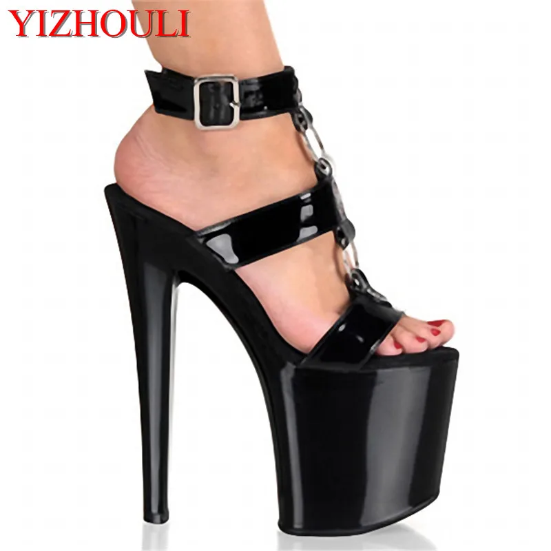 

8 inches, super high heels, metal buckle sandals, 20cm pole dance plussize model stage show sandals