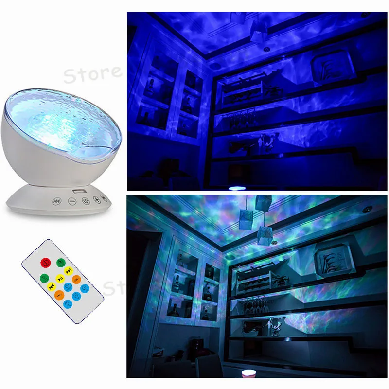 

Novelty Colorful Remote Control Ocean Wave Starry Sky Projector Rotating LED Night Lights Music Player USB Night Lamp Luminaria