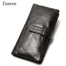 Luxury Brand High Quality 100% Top Genuine Oil Wax Cowhide Leather Men Long Bifold Wallet Purse Vintage Designer Male Carteira