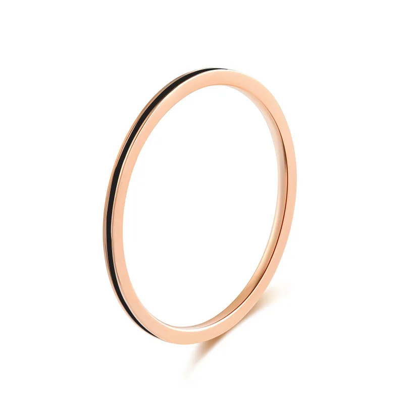 JeeMango Мода 1 мм тонкое соединение черный, белый, красный эпоксидный Титан стальное кольцо из розового золота обручальные парные кольца для женщин BXJ31