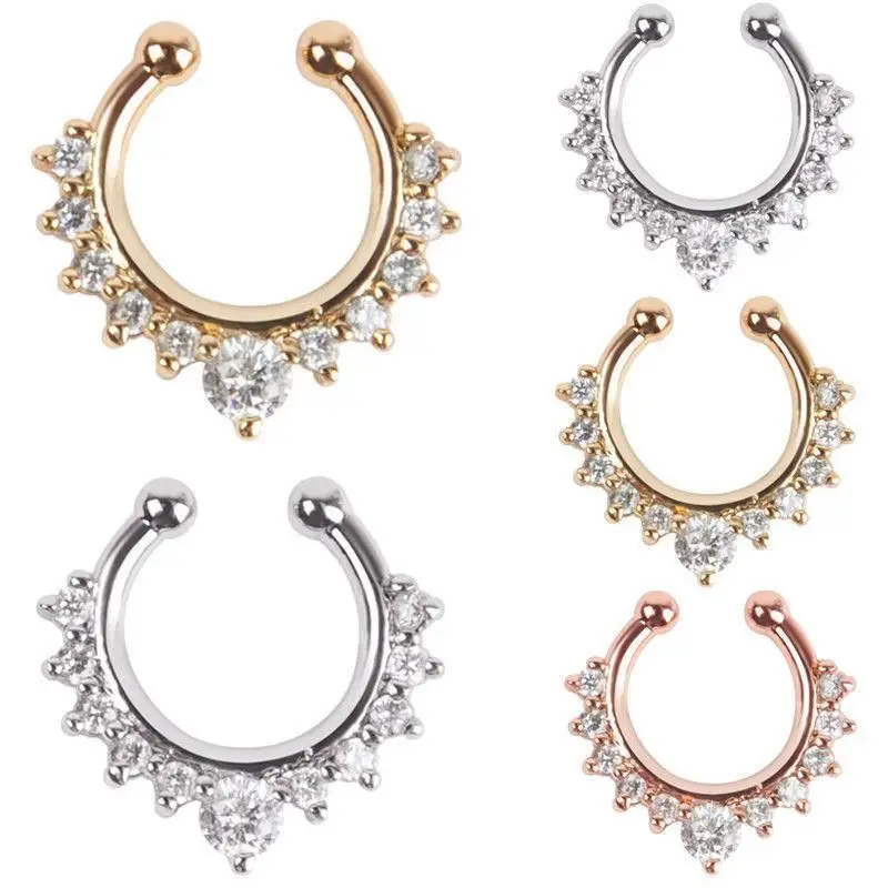 Women Nose Rings Crystal Fake Nose Ring Septum Piercing Hanger Clip On