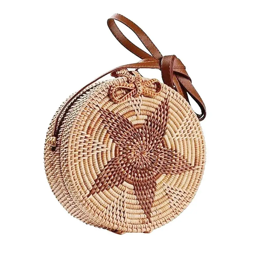 

Outdoor Retro Rattan Woven Bag Star Pattern Circular Beach Bag Fashion Dual-Purpose Travel Sling Bag Crossbody Bags Brand New