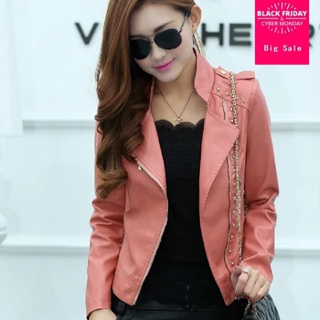 

Beading PU leather jacket 2020 new Fashion female short paragraph Korean version Slim Turn-down Collar PU leather jacket w512