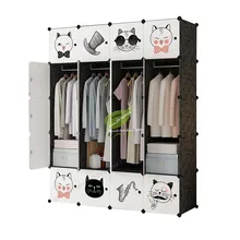 Closet Storage /plastic Cabinet Furniture Assembly Minimalist Modern Zipper Metal Folded Wardrobes with Load-bearing Rod