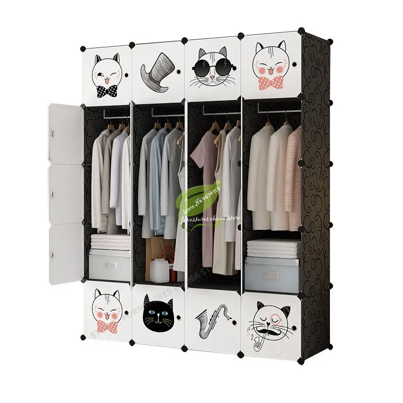 

Closet Storage /plastic Cabinet Furniture Assembly Minimalist Modern Zipper Metal Folded Wardrobes with Load-bearing Rod