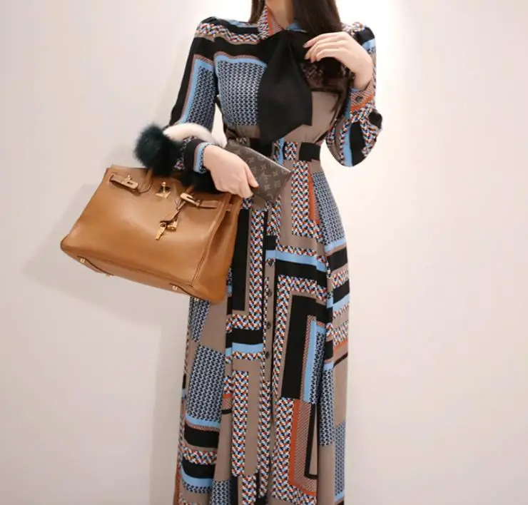 

Women's 2019 new temperament bow Waist Shirt style dress