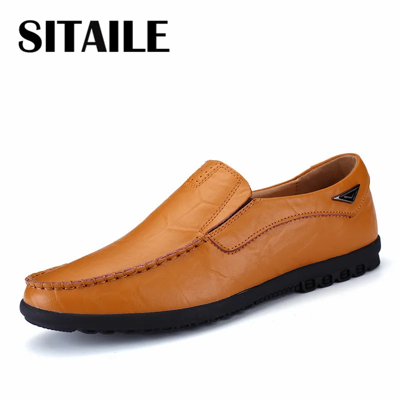 

SITAILE Genuine Leather Low Cut Driving Shoes Slip-on Korean Leisure Shoes Retro Trend Solid Man Shoes Spring New Man's Flats