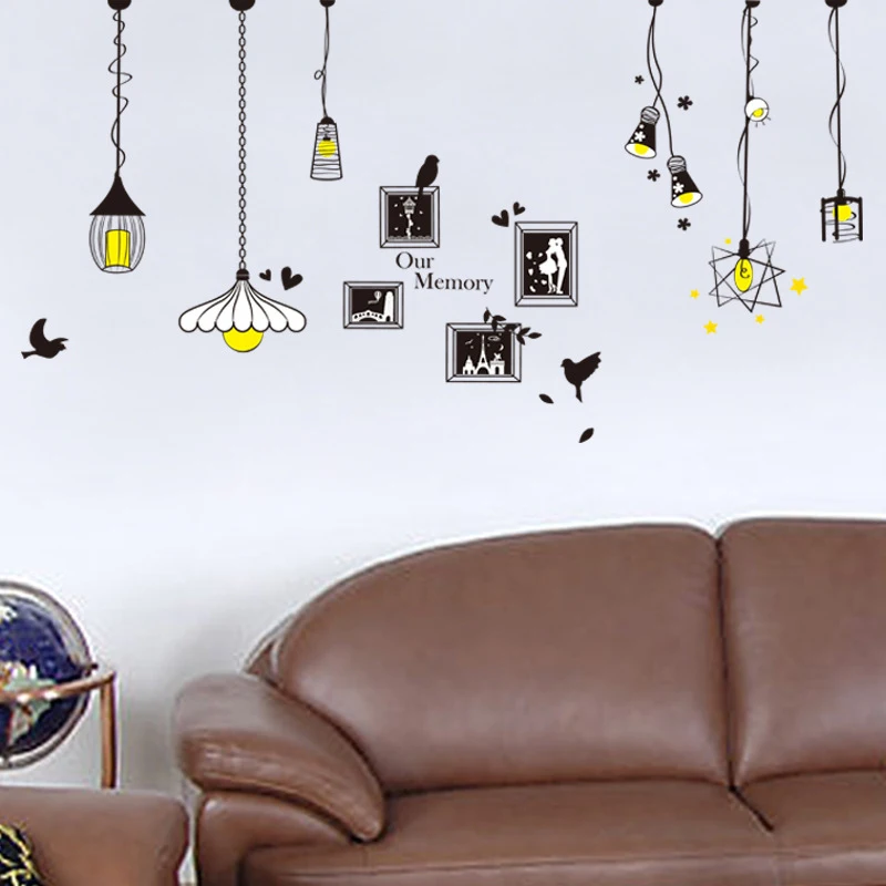 Cute lamp wall stickers for living room removable home decoration