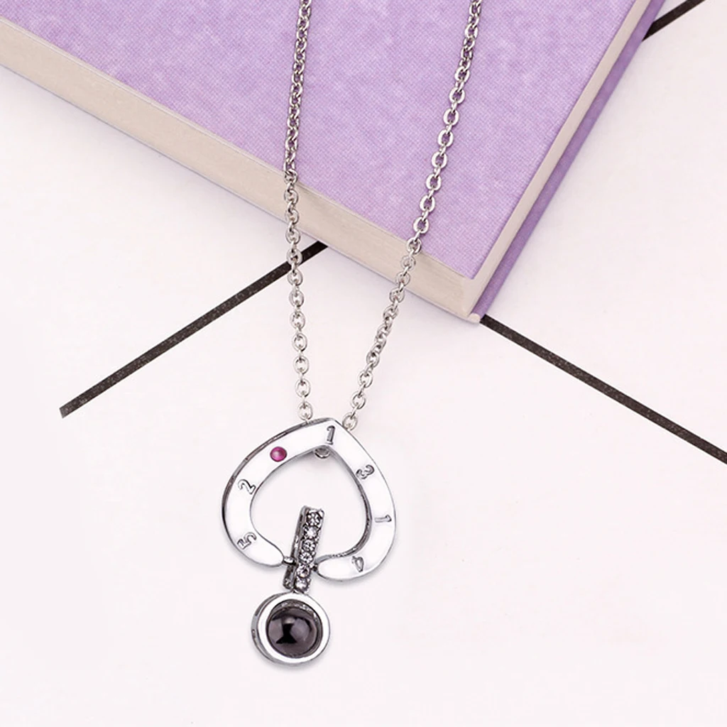 MagiDeal I Love You Memory Necklace Crystal Heart Pendant Nano Glass 100 Languages