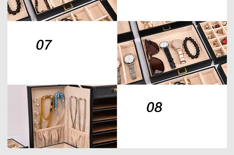 6 Слои лагер коробка ювелирных изделий Подарочная коробка для упаковки ювелирных изделий, Дисплей большой изысканный макияж Чехол класса люкс органайзер для ювелирных изделий Мода