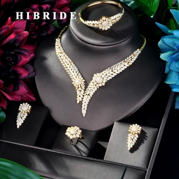 

HIBRIDE Sparkling New Flower Design Wedding Bridal Cubic Zircon Necklace Jewelry Set Dress Jewelry Set For Party Gifts N-841