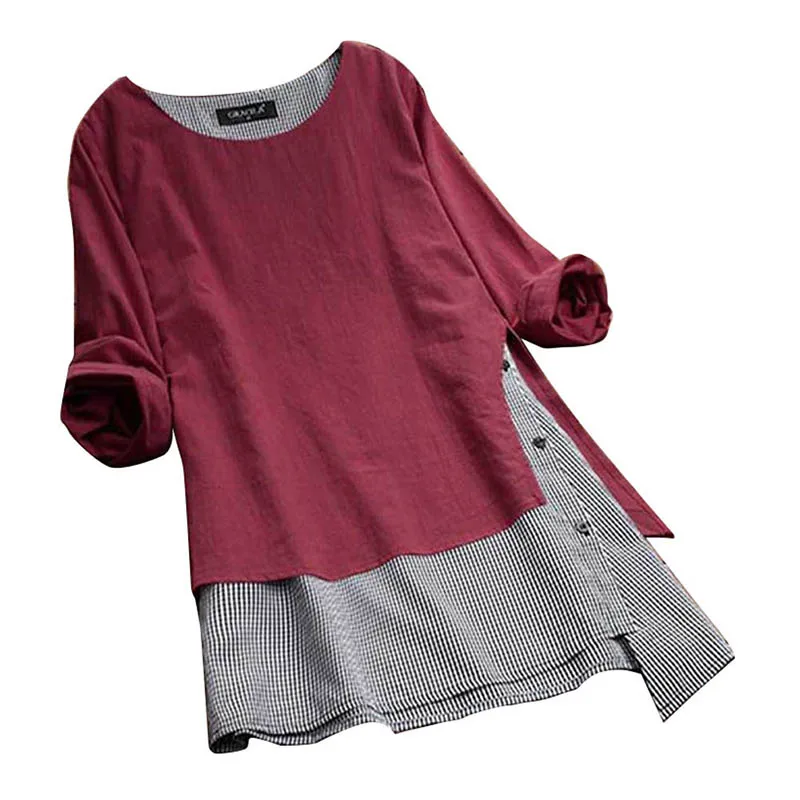 

ake 2 Pieces Blouse Women's Striped Patchwork Shirt FFemale Casual Long Sleeve Irregular Shirt Plus Size
